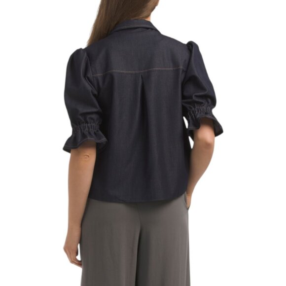 NANETTE LEPORE Flutter Sleeve Zip Front Career Denim Blazer - Picture 2 of 3